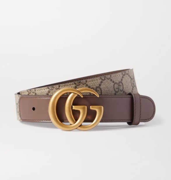 【名牌網購】 款大熱名牌Logo Belt GUCCI Leather-trimmed printed coated-canvas belt
