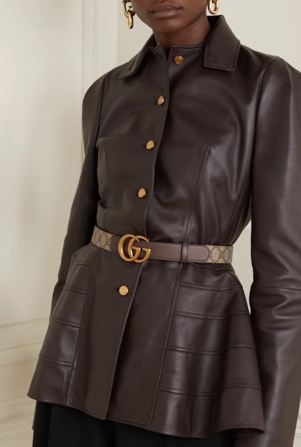 【名牌網購】 款大熱名牌Logo Belt GUCCI Leather-trimmed printed coated-canvas belt