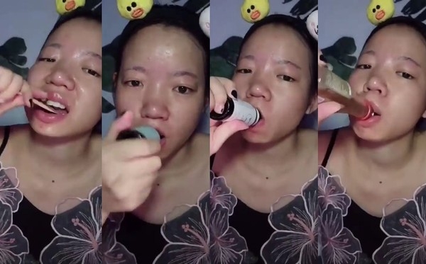 【內地網紅大媽化妝】之後琦花花還顧及到內外兼備,除了外在要塗護膚品保養,也喝了共識樣的保健品,一次好像也喝太多了吧!