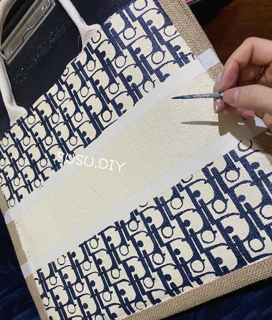 MUJI無印良品$15麻質手挽袋DIY手繪變Dior Book Tote名牌袋