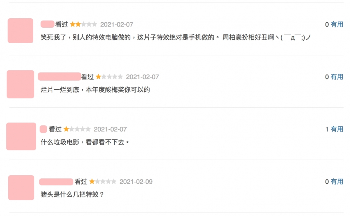 周柏豪-混世四猴-不少網民表示看了5分鐘感難頂即熄機:「能看超過五分鐘的都算高手了。特效先不提了,演員開口第一句配音就對不上嘴型了。」