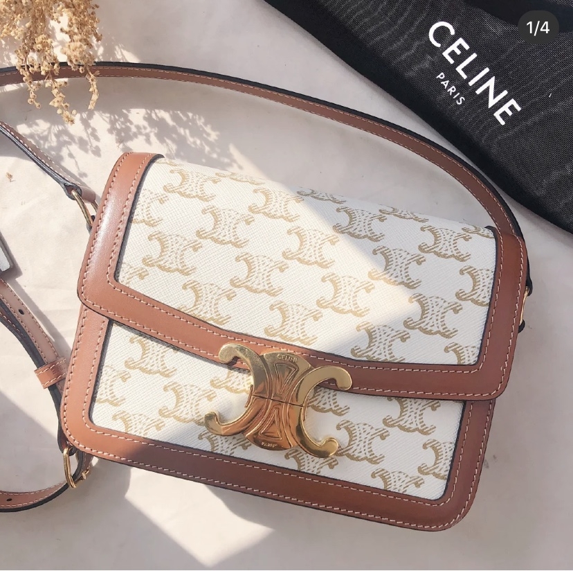 【CELINE手袋2021】杏白色凱旋門老花TRIOMPHE CANVAS手袋/Ava/Cabas/Triomphe/FOLCO