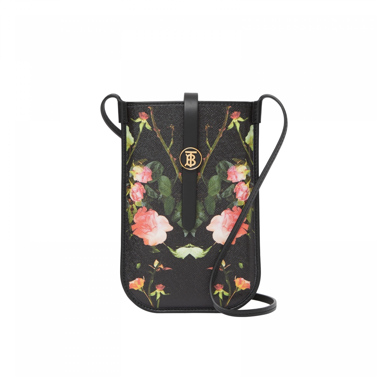 BURBERRY Rose Print E-canvas Anne Phone Case with Strap