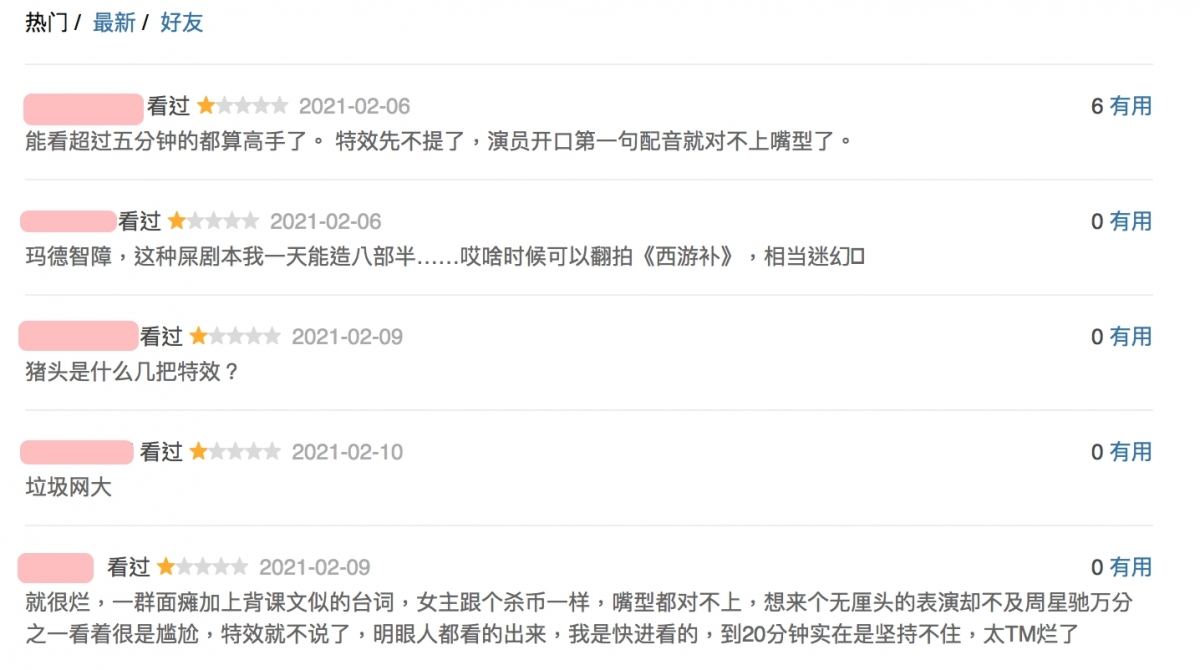 周柏豪-混世四猴-不少網民表示看了5分鐘感難頂即熄機:「能看超過五分鐘的都算高手了。特效先不提了,演員開口第一句配音就對不上嘴型了。」