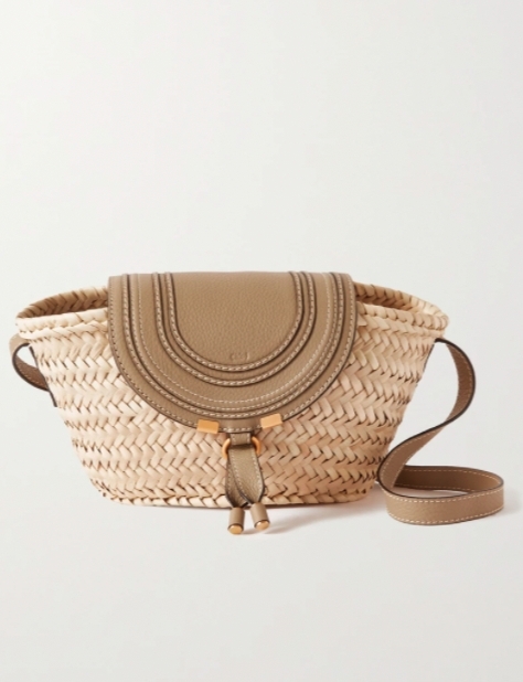 CHLOÉ Marcie textured leather-trimmed raffia shoulder bag HK$4,400