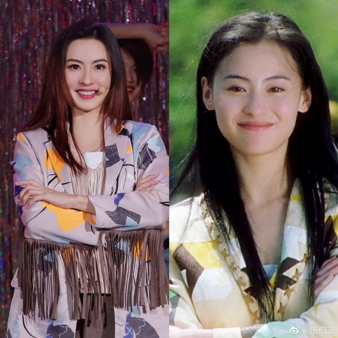 張柏芝還曬出了20年前的同造型對比照,從前的美顏也驚艷網民~
