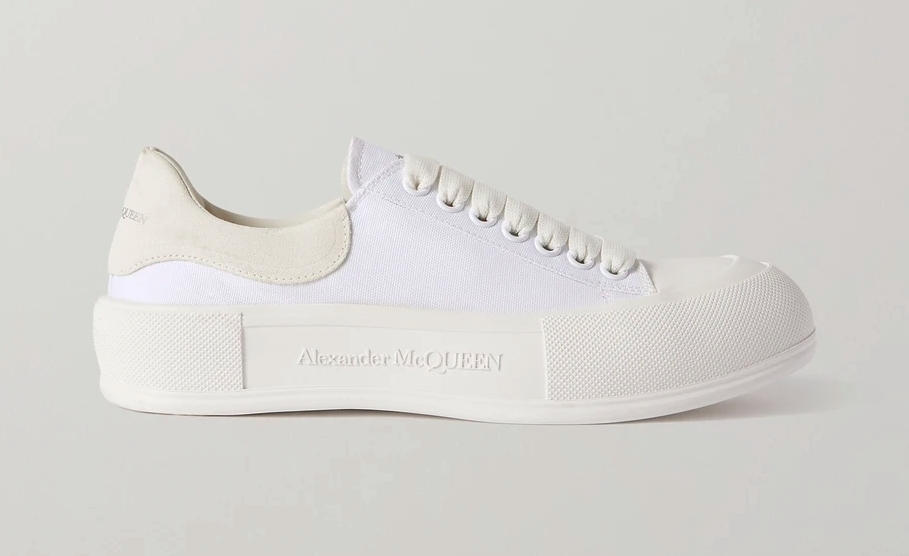【名牌布鞋】ALEXANDER MCQUEEN Suede-trimmed canvas exaggerated-sole sneakers