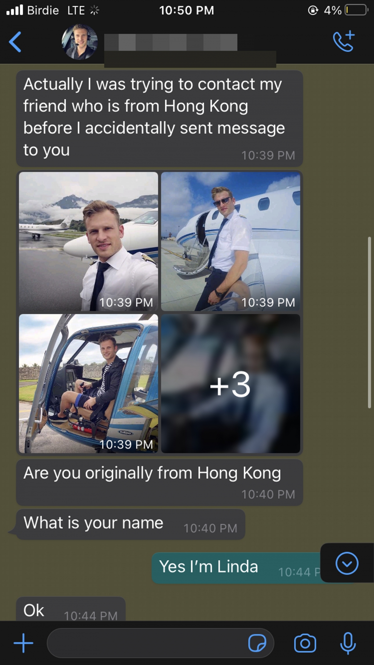 連登外國機師近日有網民就在討論區發文分享自己於WhatsApp豔遇「靚仔外籍機師」的經歷,後來竟發現原來只是一場騙局?
