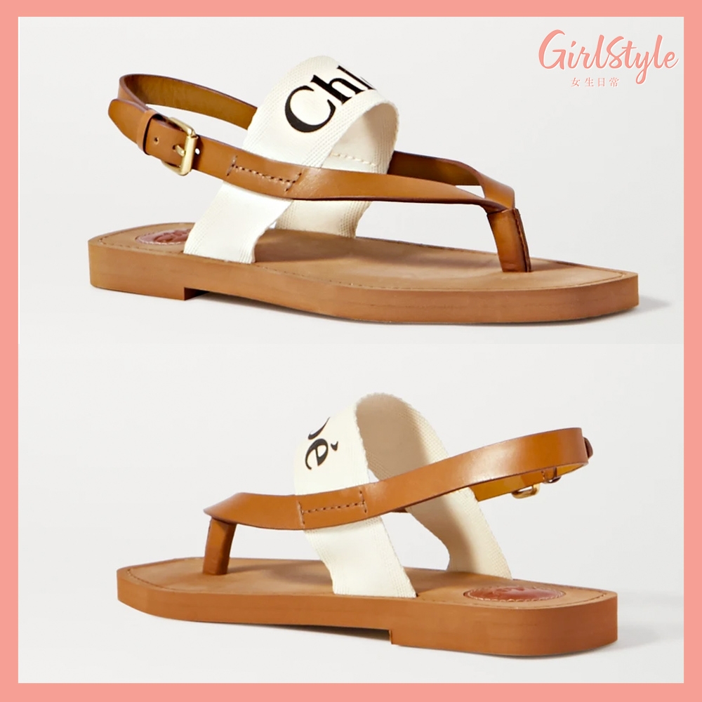 CHLOÉ Logo-print canvas and leather sandals HK$3,400