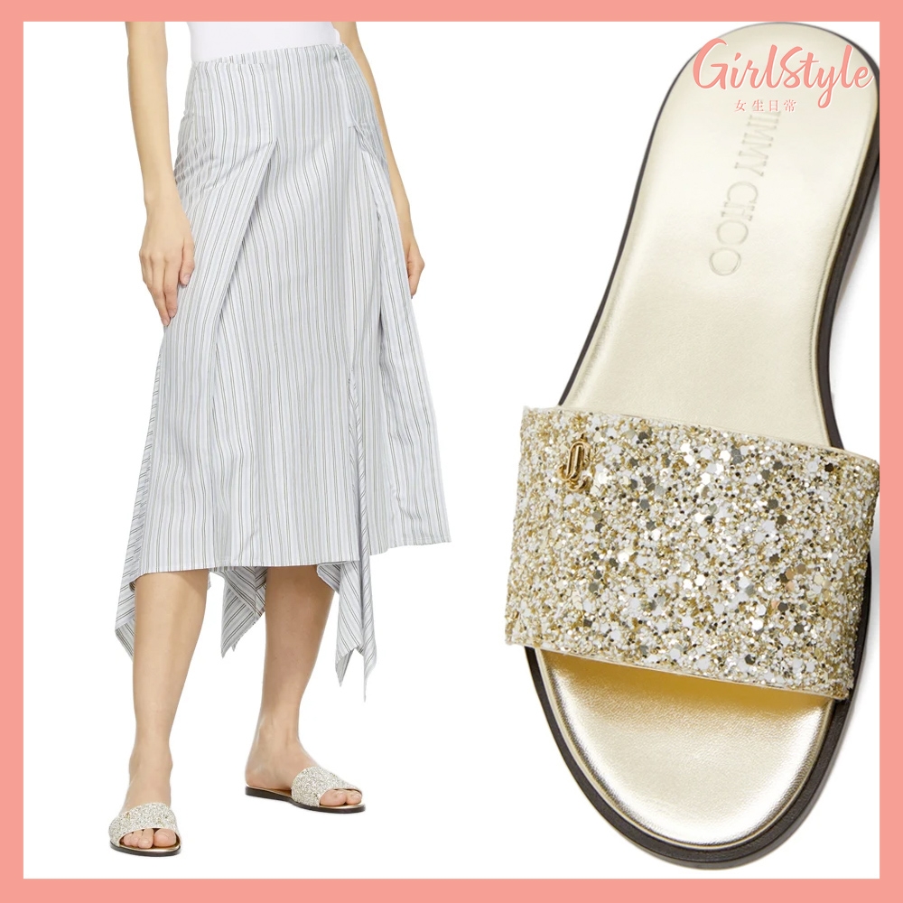 JIMMY CHOO Gold Minea 'JC' Flat Sandals HK$3750