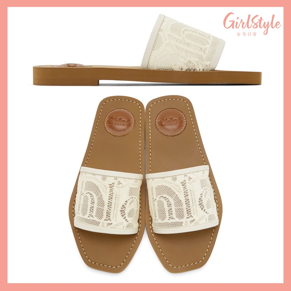 CHLOÉ Pink Lace Woody Flat Mules HK$2,900