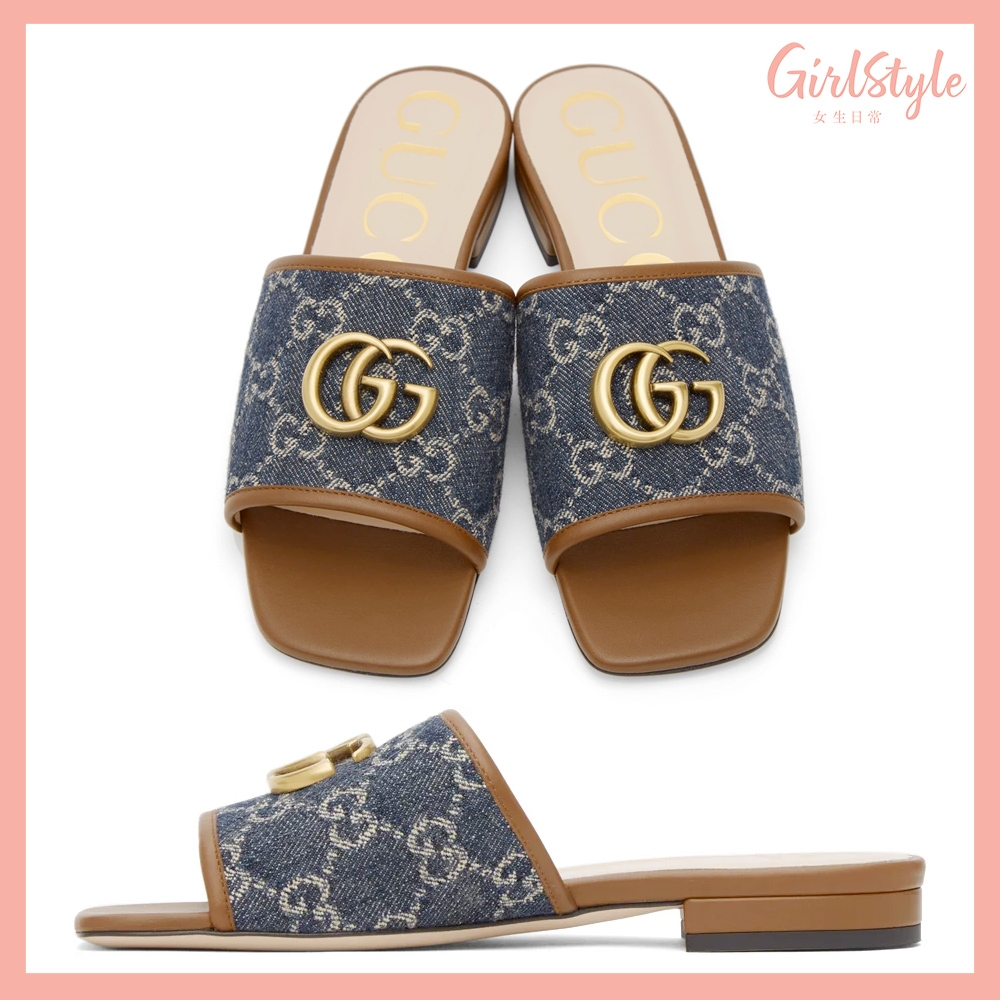 GUCCI Blue Denim GG Jacquard Slide Sandals HK$5200
