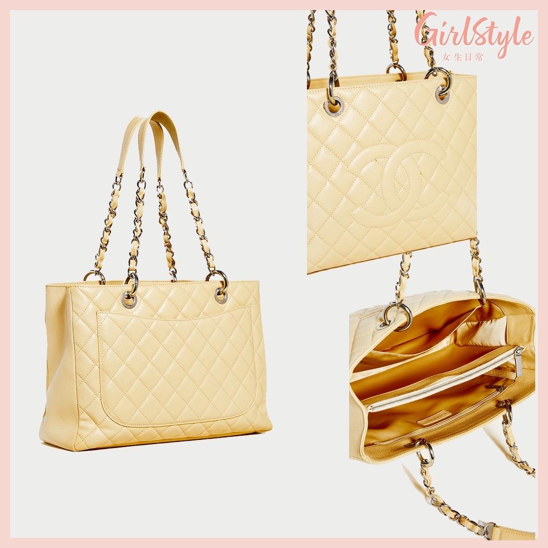 【粉嫩系名牌手袋2021】Chanel除了一般的flag bag,其實這款Beige Caviar Bag容量大,可以裝到超多物件