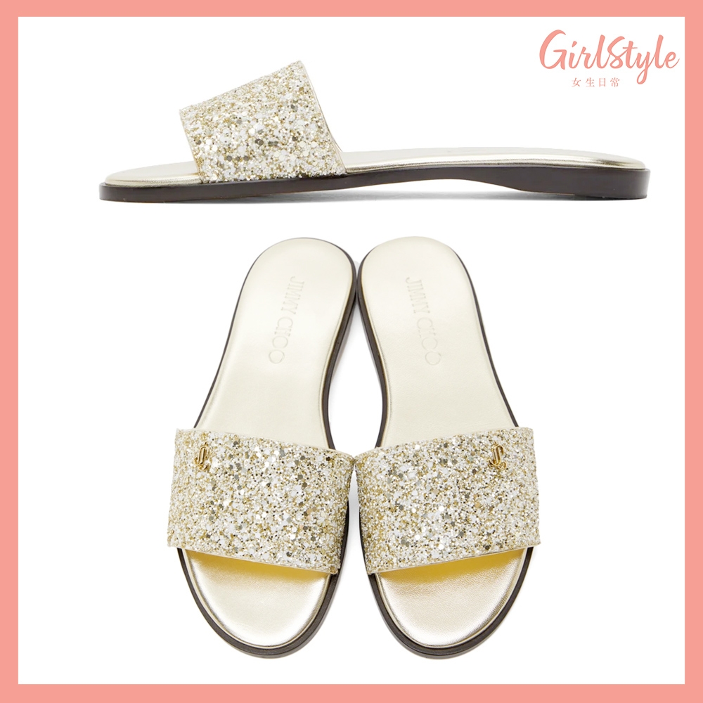 JIMMY CHOO Gold Minea 'JC' Flat Sandals HK$3750