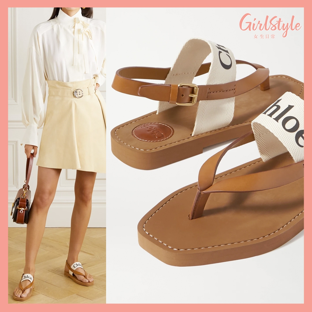 CHLOÉ Logo-print canvas and leather sandals HK$3,400