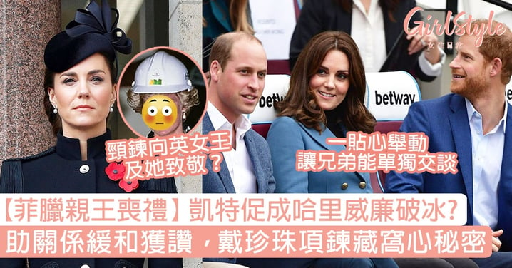 【菲臘親王喪禮】英媒指凱特王妃一舉動促成哈里威廉兄弟破冰？珍珠項鍊藏窩心秘密？