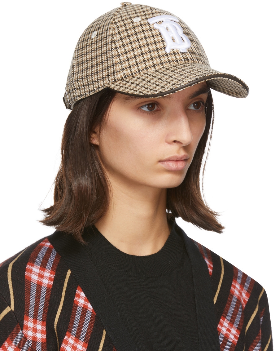 【名牌帽推薦】BURBERRY Beige Houndstooth Monogram Baseball Cap