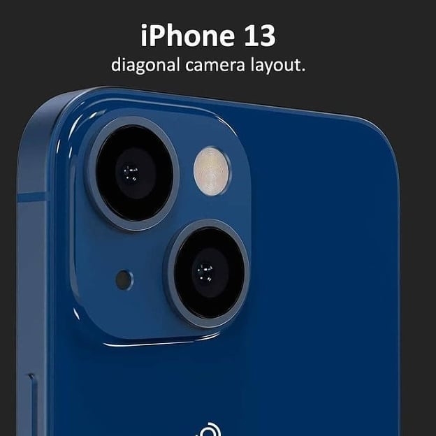 iPhone 13mini在外表上最明顯的改變就是鏡頭模組的排位會由原來的豎排變成了對角排列