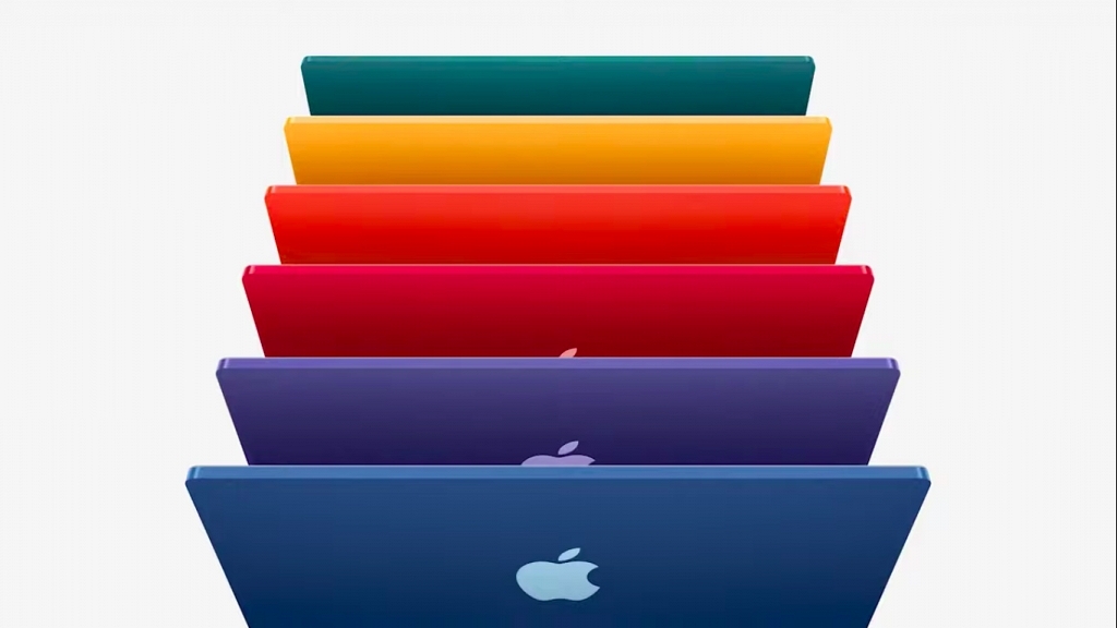 Apple蘋果新品發佈會2021|全新iMac也帶來無限驚喜,這次推出了7種超粉嫩的色調,包括帶紅、橙、黃、綠、藍、紫以及銀色
