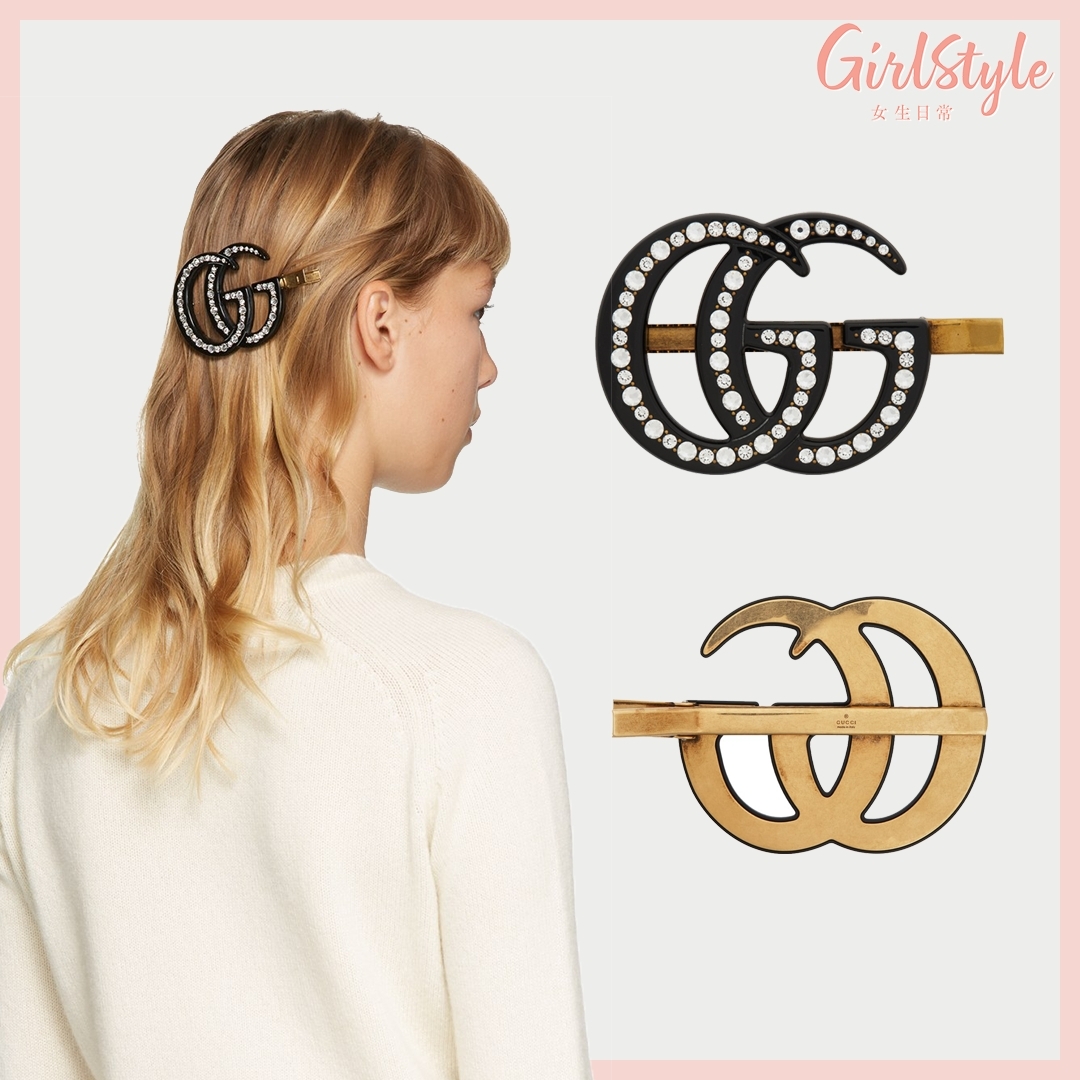 【名牌飾品2021】GUCCI Black Large Double G Hair Clip