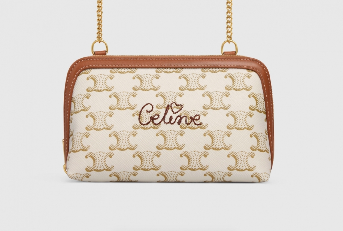 【CELINE手袋2021】520限定愛心刺繡款/奶油白色老花Triomphe Canva手袋