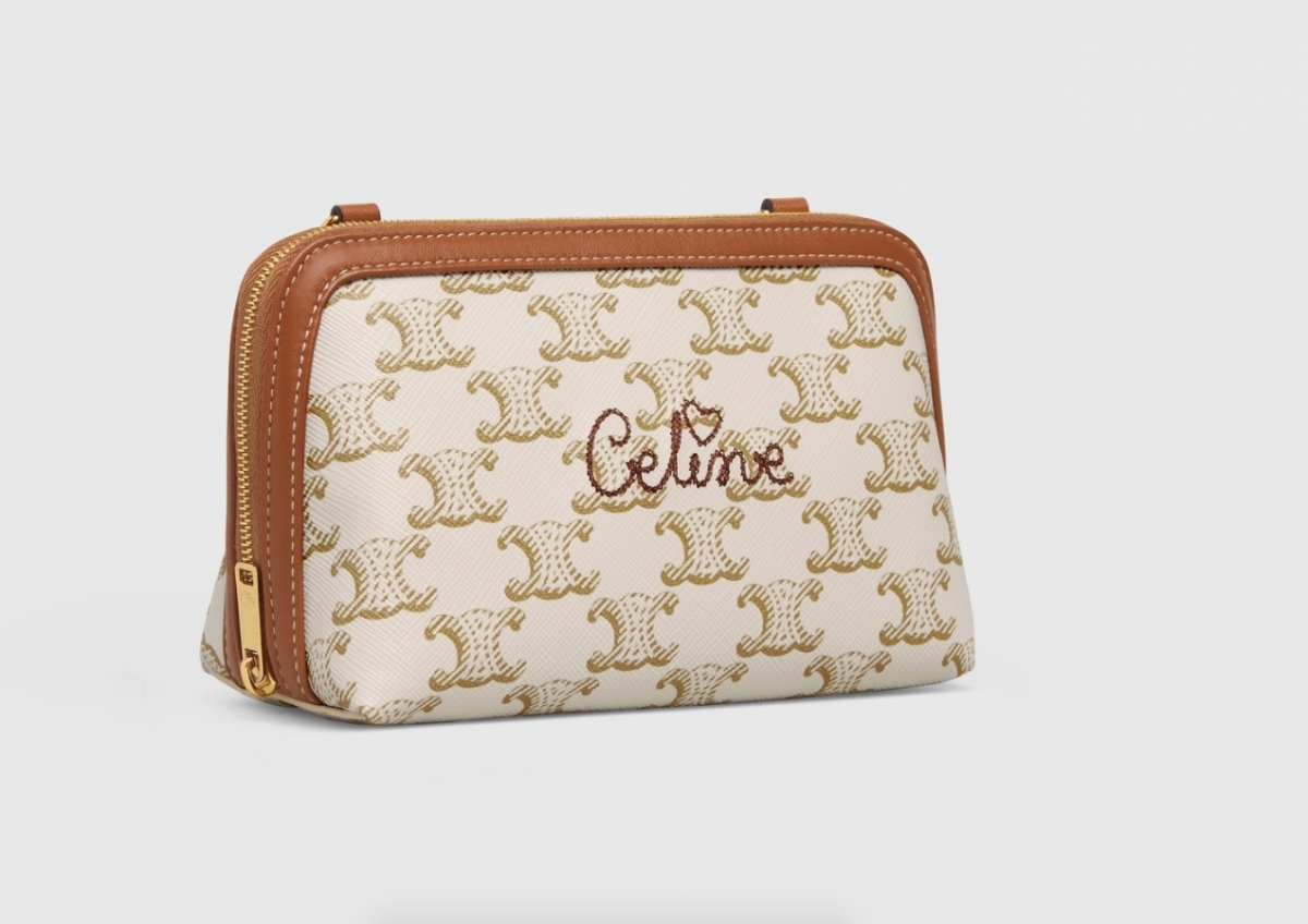 【CELINE手袋2021】520限定愛心刺繡款/奶油白色老花Triomphe Canva手袋