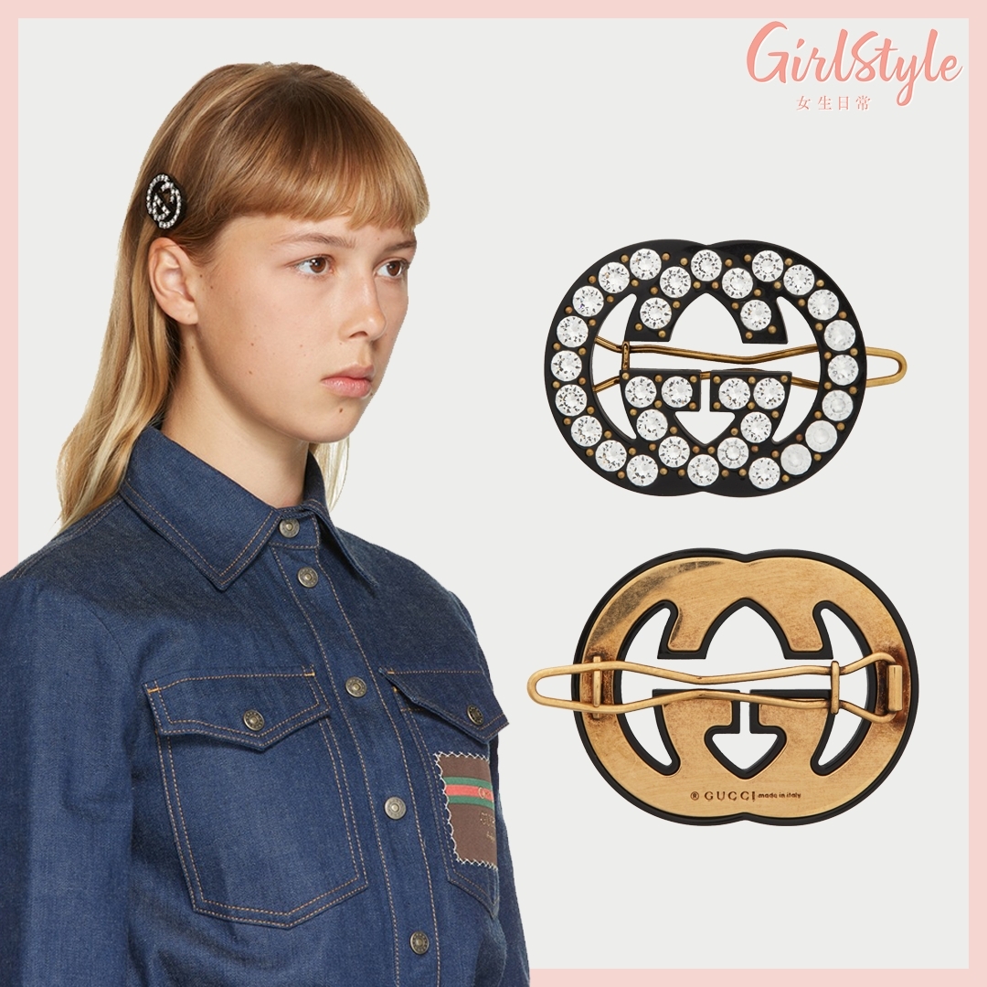 【名牌飾品2021】GUCCI Black Interlocking G Hair Slide