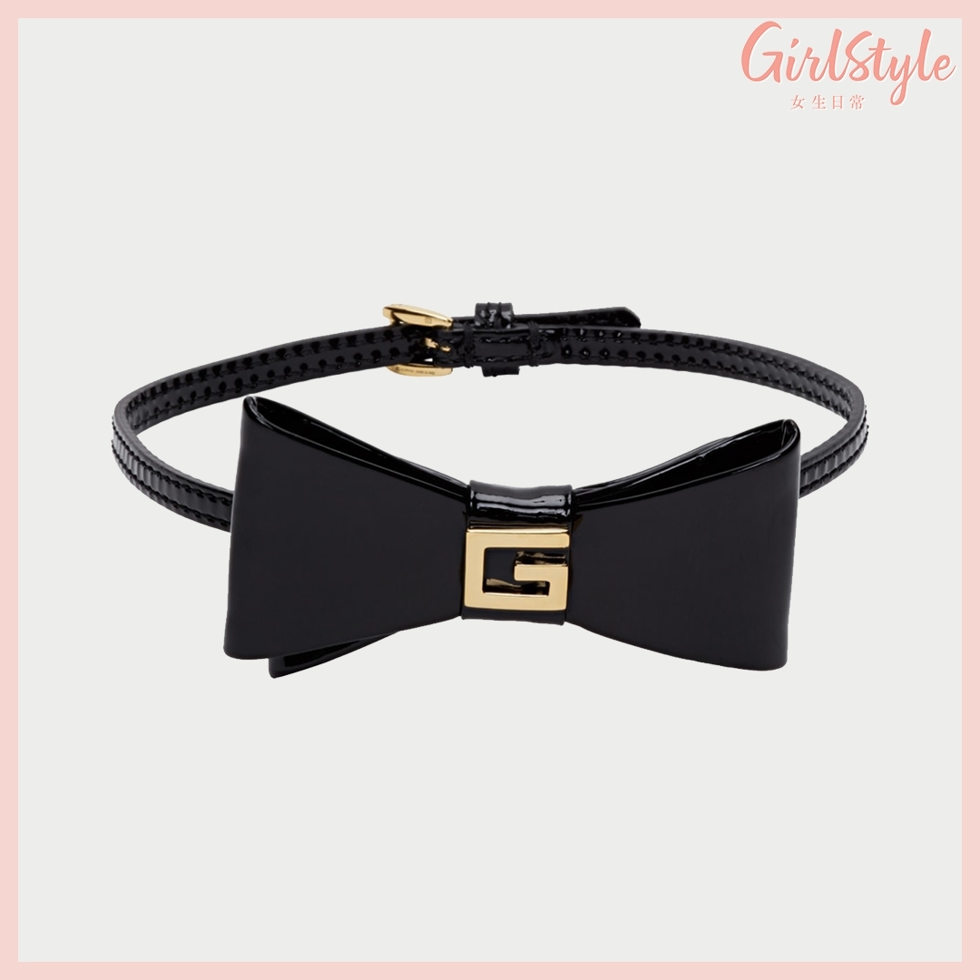 【名牌飾品2021】GUCCI Black Patent Bow Choker