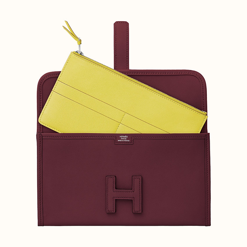 Hermès錢包2021|Jige Duo 系列錢包以 Swift 小牛皮製成,帶有 4 個信用卡槽、鈔票袋