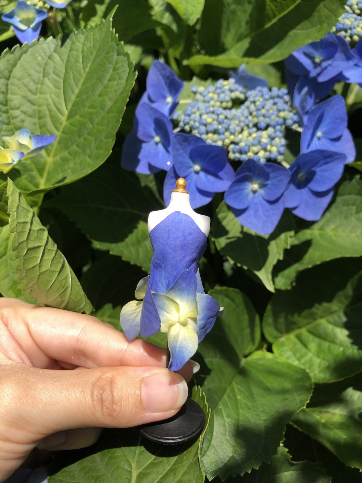 一系列的迷你「仙子花瓣裙」由撿花瓣、設計、剪裁、拼和都是由她一手一腳造出來的