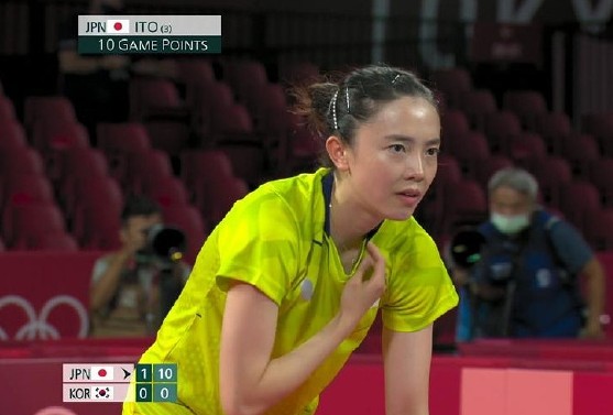 【東京奧運】韓國乒乓球運動員田志希在東京奧運混雙8強賽中,輸給台灣隊未能成功晉級