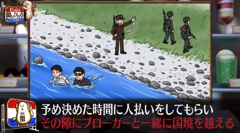 脫北者在受賄人的配合下與中介人一起沿著海岸逃離北韓