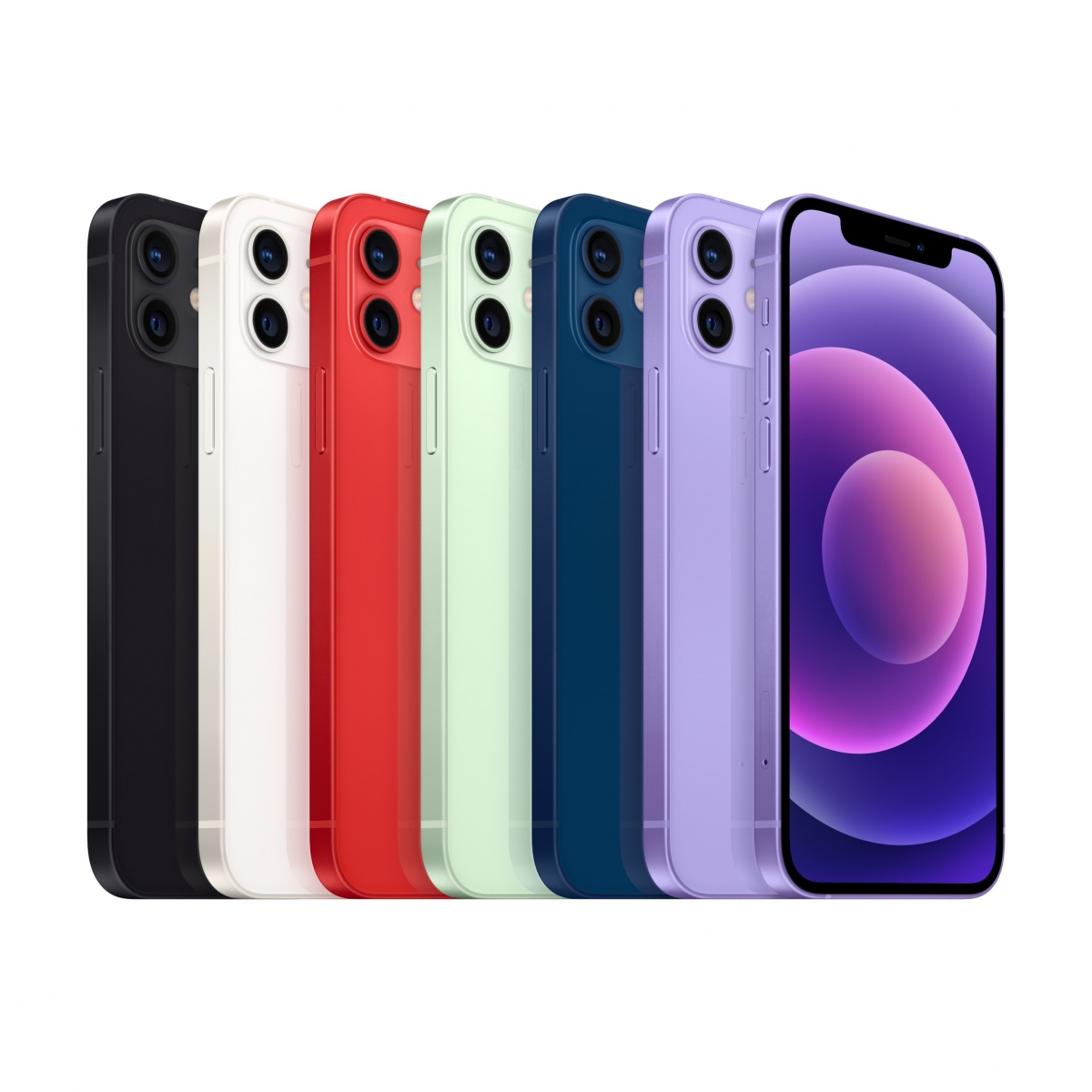 iPhone 12 和 iPhone 12 mini 則有 6 種顏色,包括藍色、紅色、綠色、白色、黑色,當時更新增了紫色