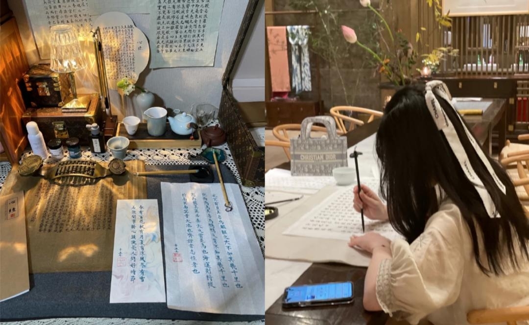 從「佛媛」在寺廟打卡的照片中可見,她們會展示自己正過著抄寫佛經、坐禪、泡茶、吃素等的樸素生活