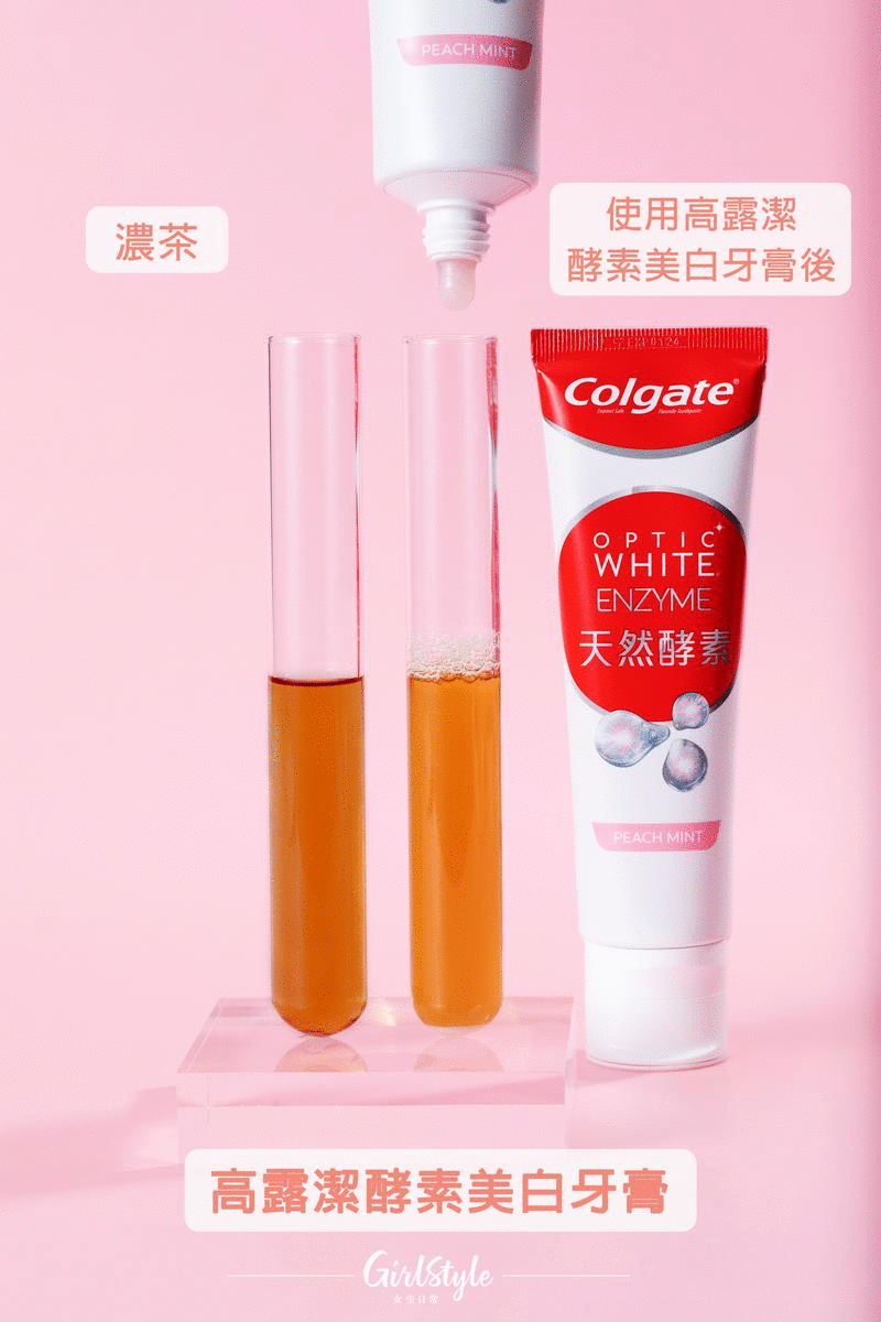 高露潔全新天然酵素低敏美白牙膏真的能夠分解較大量色素。