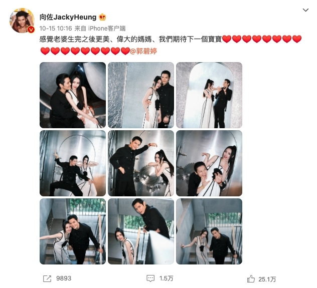 向佐的貼文掀起起網民猜測郭碧婷是否已經懷上第二胎