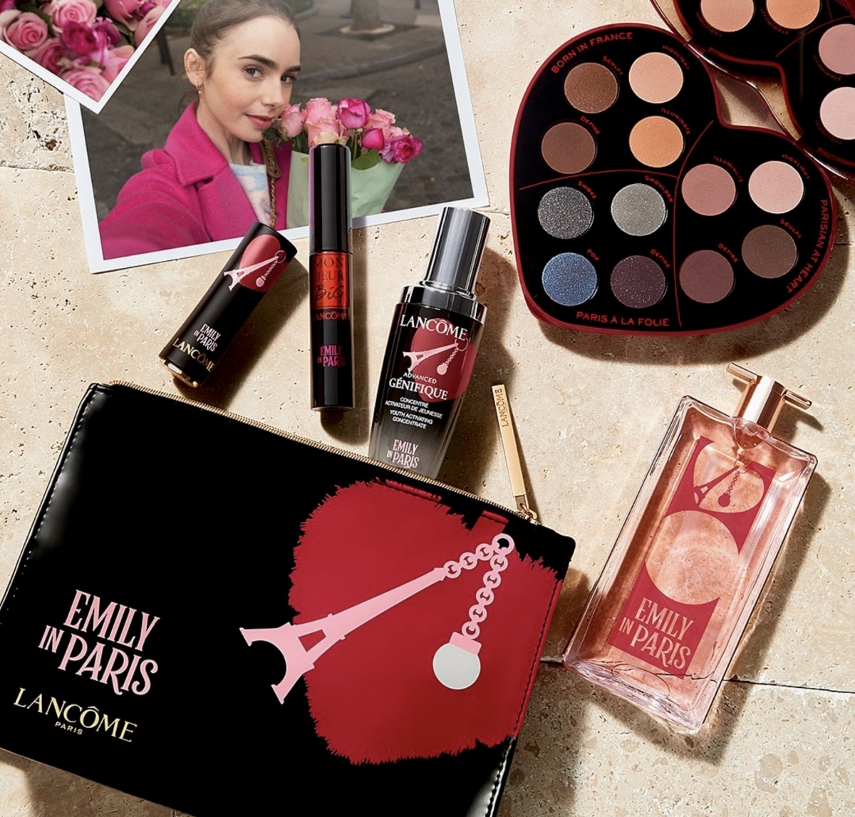 Emily in Paris X Lancôme聯乘系列,以象徵愛情的紅色心型為主軸,盡顯法國人在愛情中自帶的浪漫氣質。