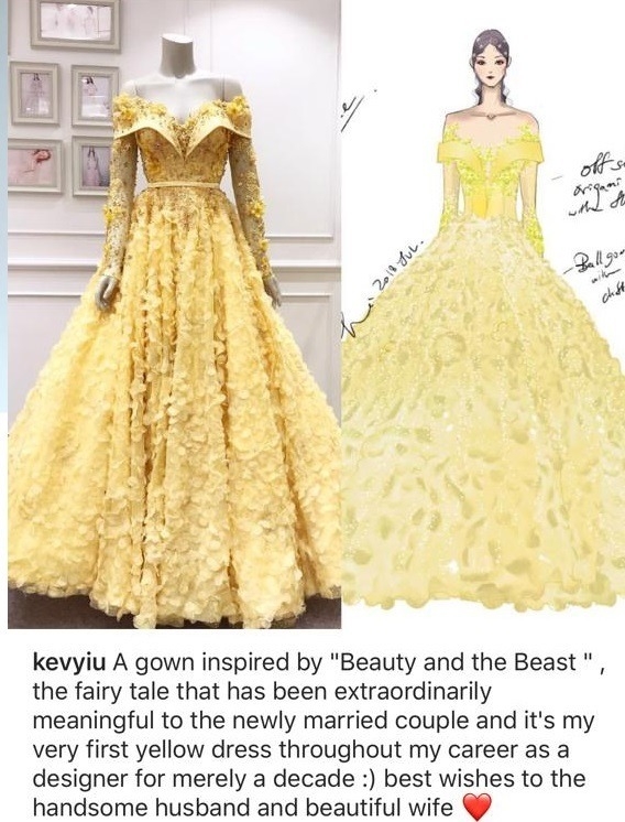 Kev指婚宴主題是《美女與野獸》,但她從未上載過黃色晚裝相片
