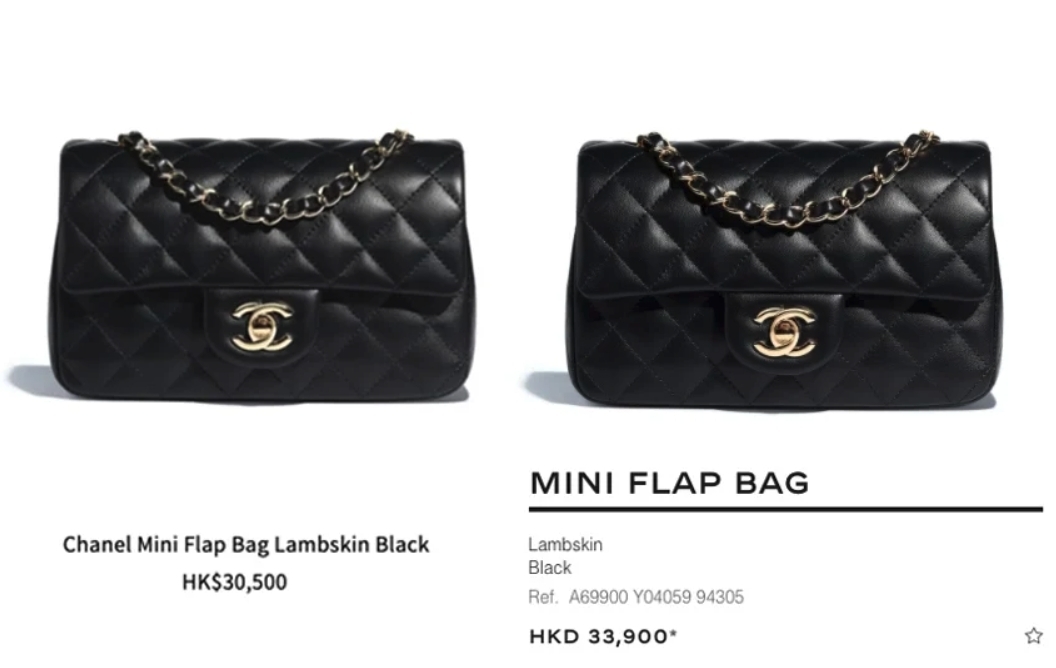 唯一值得慶幸的是近年大受女士歡迎的小羊皮 Mini Flap Bag,則維持於上次加價後的價格 HKD 33,900!