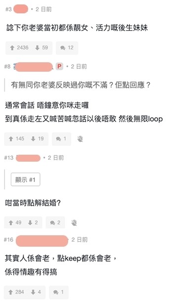 有網民更拋出問題,望樓主反思一下,始終當初老婆曾是年輕活力的女生