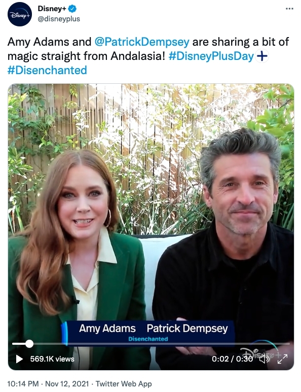 Amy Adams及Patrick Dempsey親自錄製的短片,公佈續集將於2022年在Disney+上映!