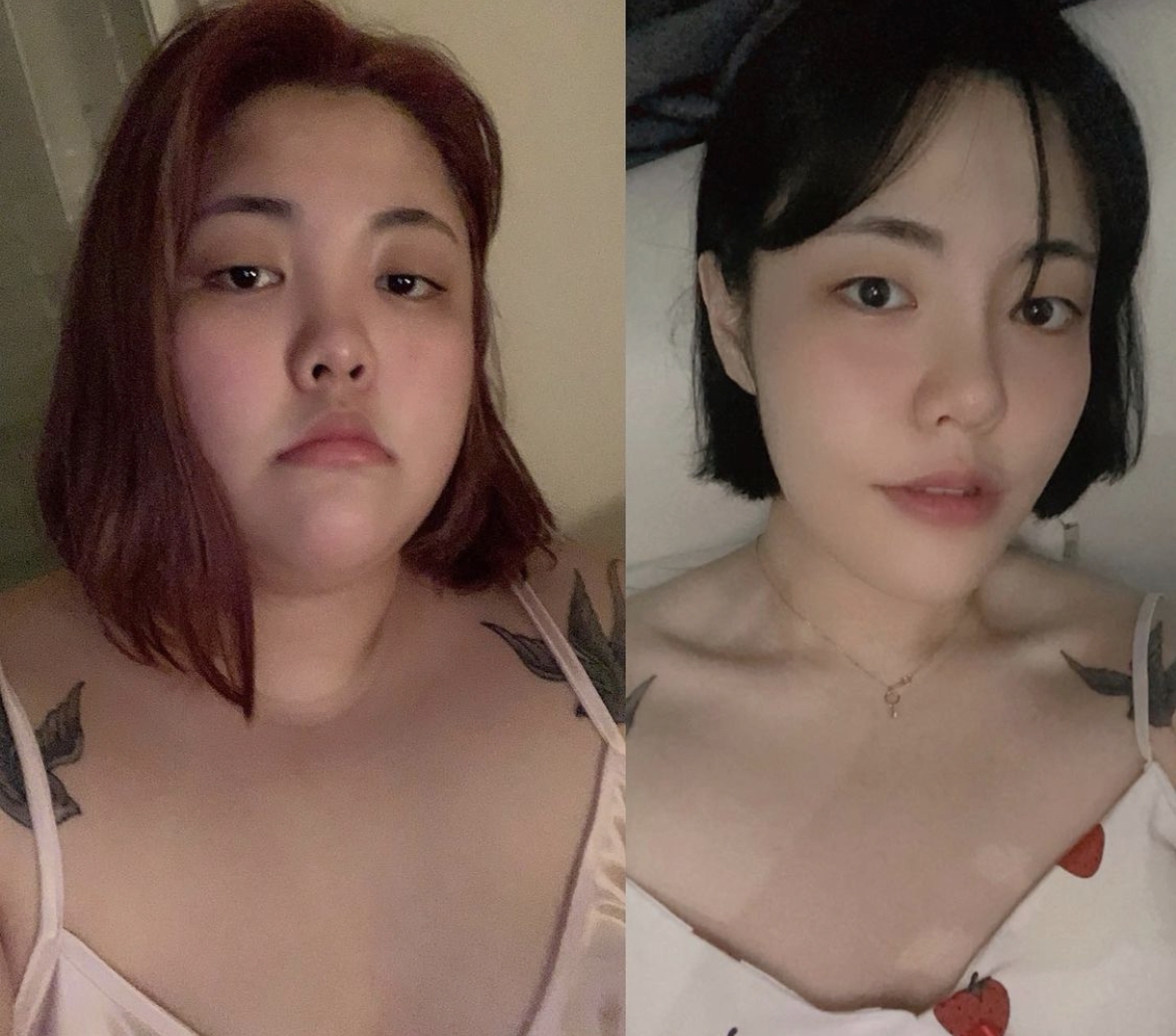 梁秀彬的身形足足細了幾個碼,臉蛋都變得又圓又尖!