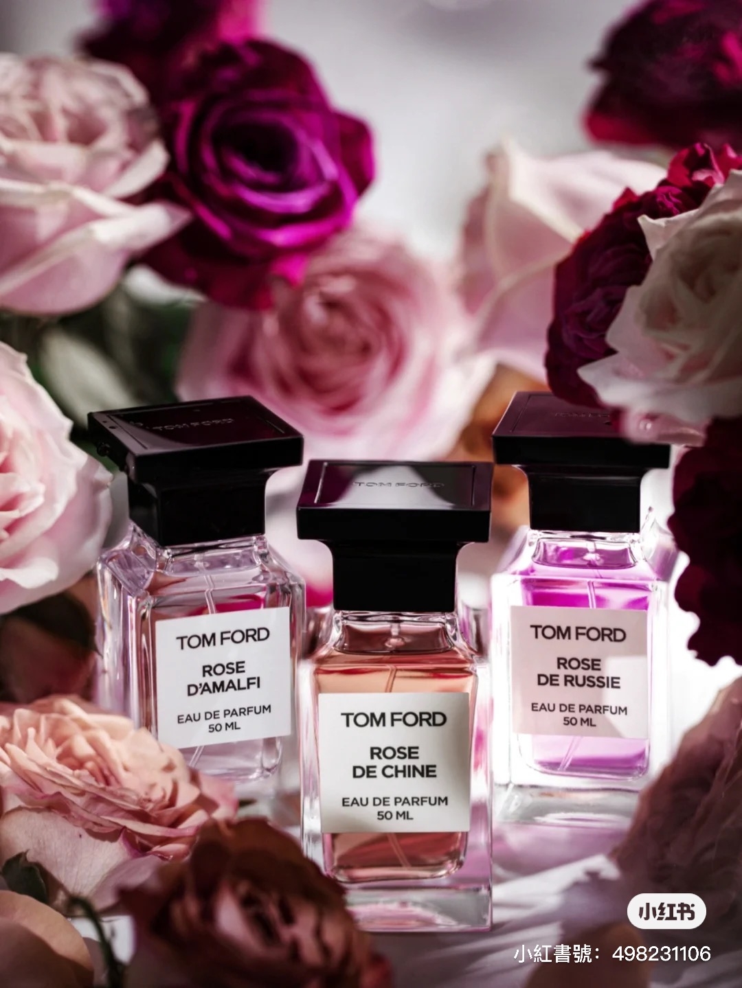 三種不同粉紅色色調的樽身藏著三種不同的玫瑰花香