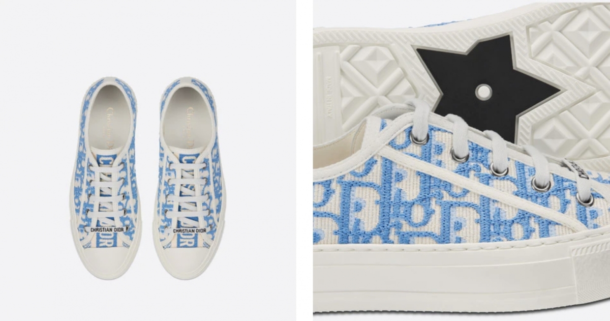 以矢車菊藍刺繡棉製作，飾有 Dior Oblique 主題圖案