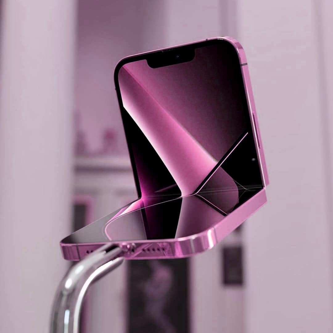 近日網上再流傳另一款粉紫仙女金的 iPhone Flip概念圖!