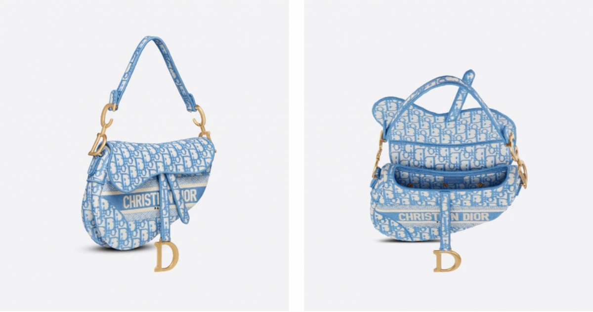 Dior 經典的 Saddle 馬鞍袋同樣注入新意，以矢車菊藍配色登場～