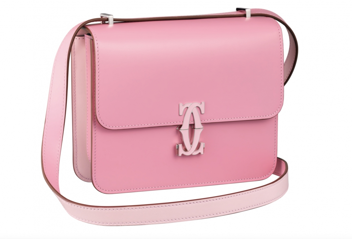 DOUBLE C DE CARTIER 雙色粉紅色/淺粉紅色小牛皮肩揹手袋 (迷你款)
