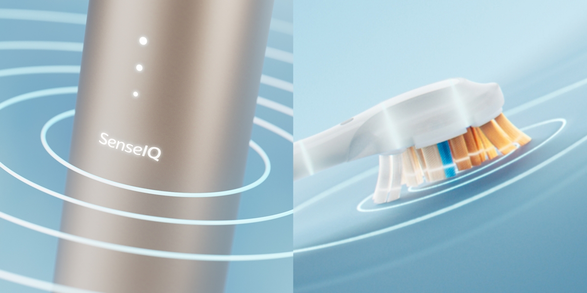 Philips Sonicare AI 牙刷採用SenseIQ 智能感應調控科技,即時感應使用者刷牙時的力度、動作、範圍及潔齒時間等,自動調節力度