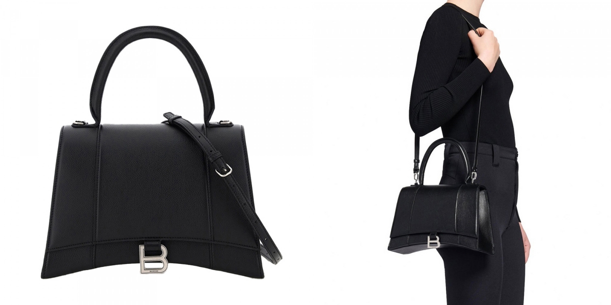 Balenciaga女士Hourglass Top肩包 (黑色)