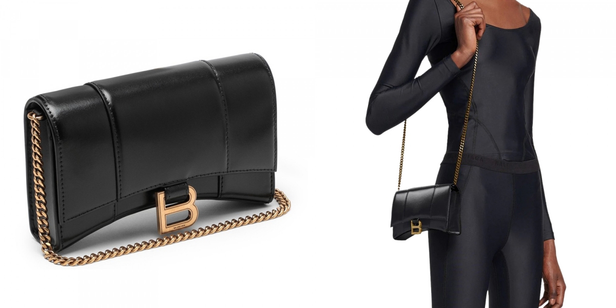 Balenciaga女士Hourglass Mini鏈帶銀包 (黑色)